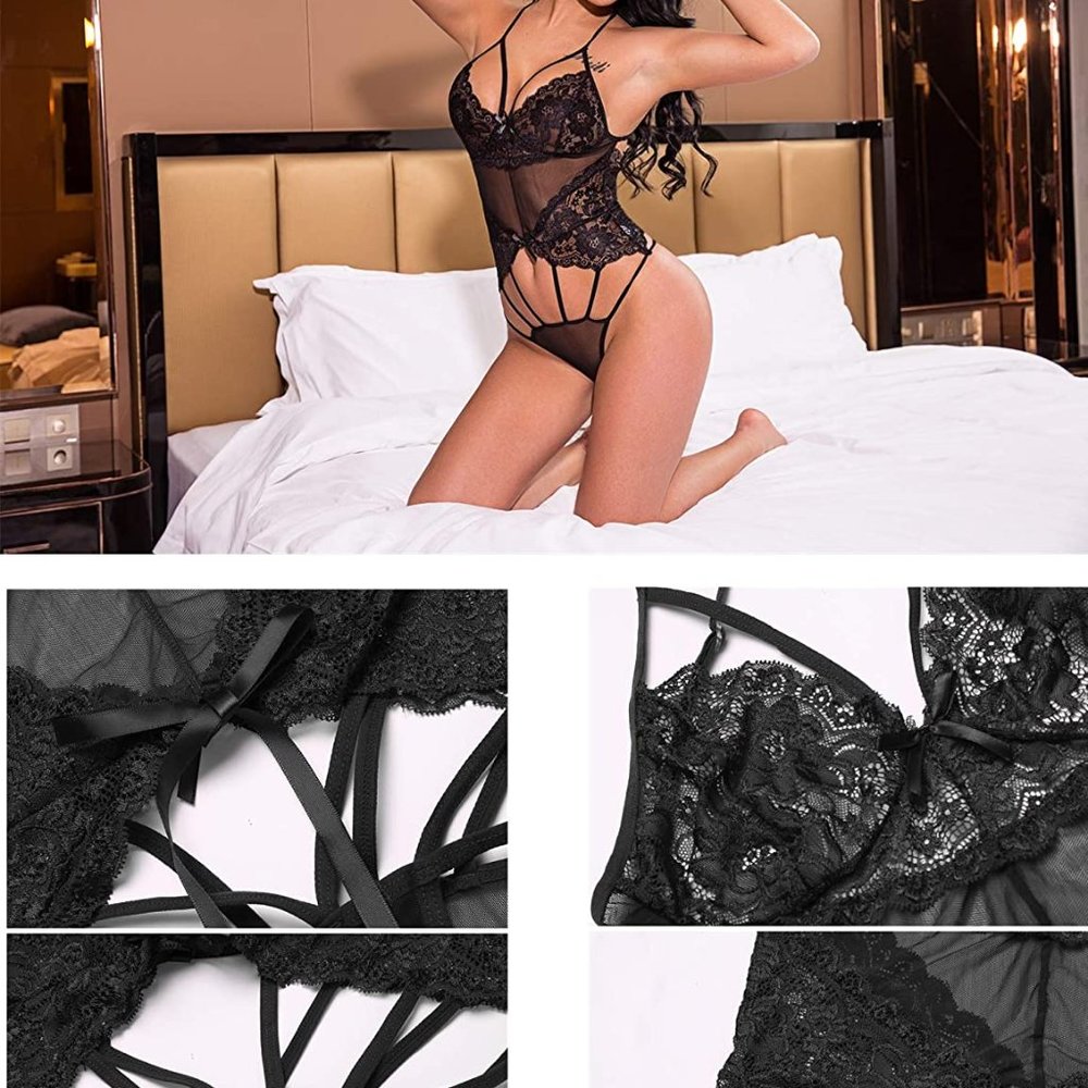 Womens Sexy Lace Babydoll Bodysuit Deep V - Picture 2 of 6